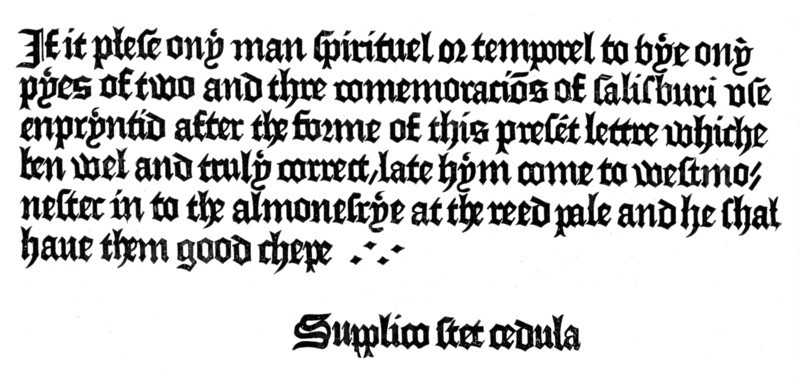 Advertisement for a book printed by William Caxton, 15th century (1893). Artist: Unknown