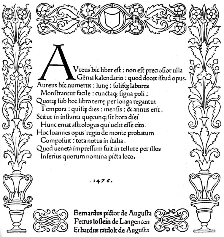 Title page of Kalendarium by Regiomontanus, 1476, (1893). Artist: Unknown