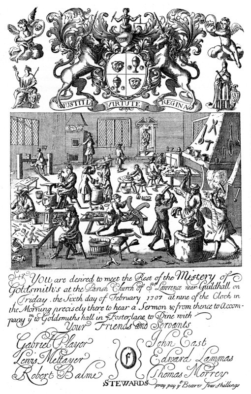 Invitation to a meeting of the Goldsmiths' Company, 1707, (1894). Artist: Unknown