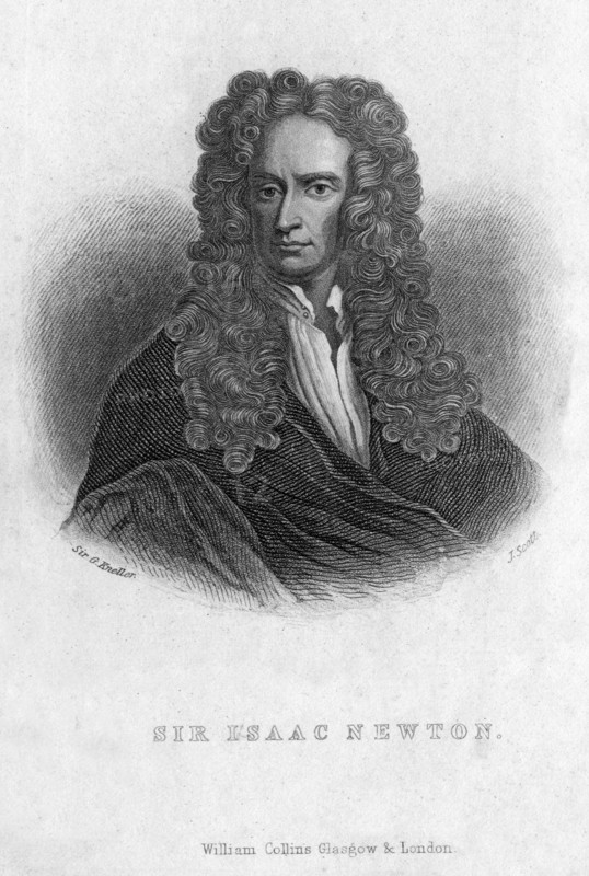 Sir Isaac Newton, English mathematician, astronomer and physicist, (19th century).Artist: J Scott