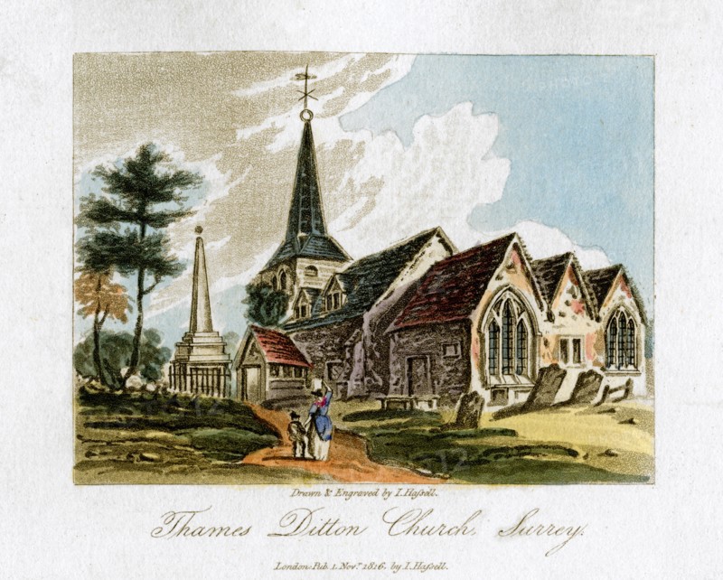 Thames Ditton church, Surrey, 1816.Artist: I Hassell