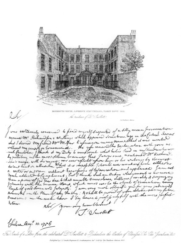 A letter from Dr Smollett to Samuel Richardson, 1756, (1840).Artist: Tobias George Smollett