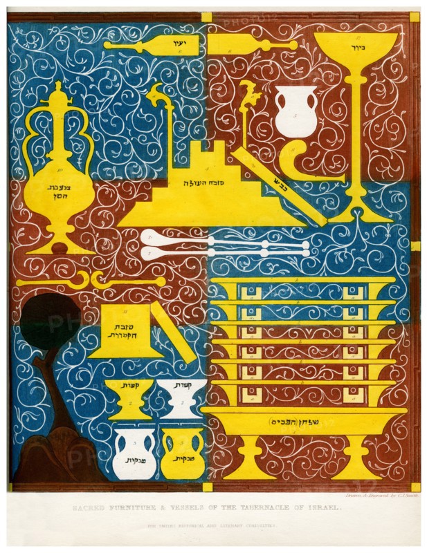 Sacred furniture and vessels of the Tabernacle of Israel, 15th century, (1840). Artist: C J Smith