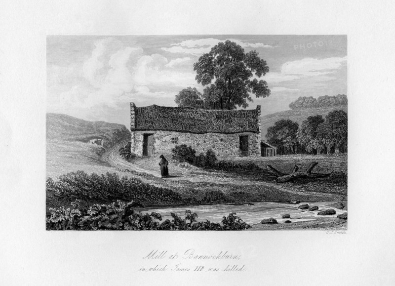 Mill at Bannockburn, in which James III of Scotland was killed in 1488, (1840).Artist: C J Smith