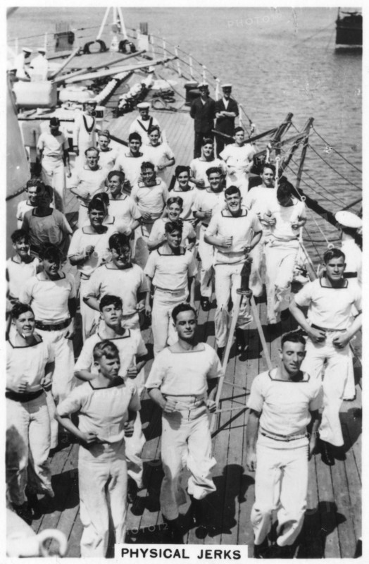 Physical jerks; exercise on board HMS 'Devonshire', 1937. Artist: Unknown