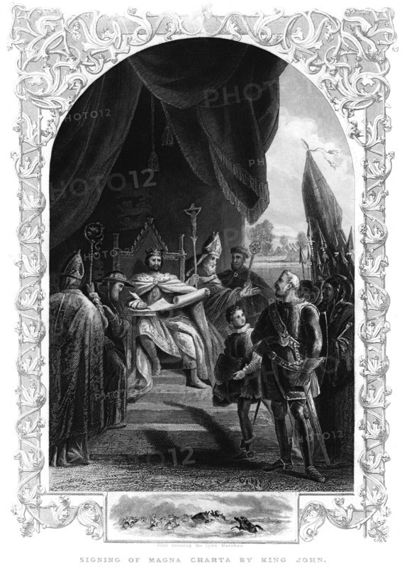 King John (1167-1216) signing the Magna Carta at Runnymede, 1215. Artist: Unknown
