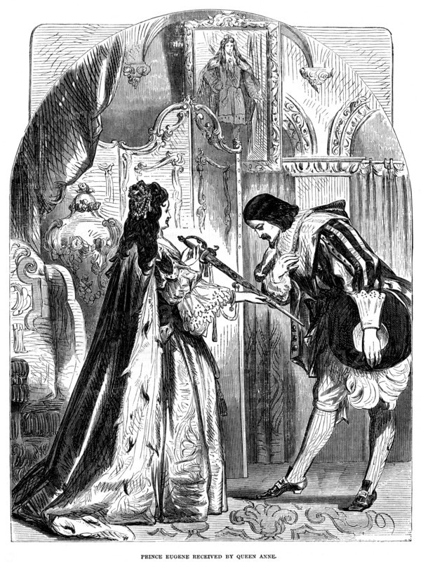 Queen Anne (1665-1714) receiving Prince Eugene (1663-1736) of Austria. Artist: Unknown
