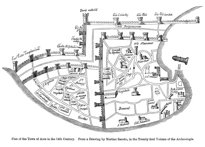 Plan of the town of Acre, Palestine, 14th century. Artist: Unknown