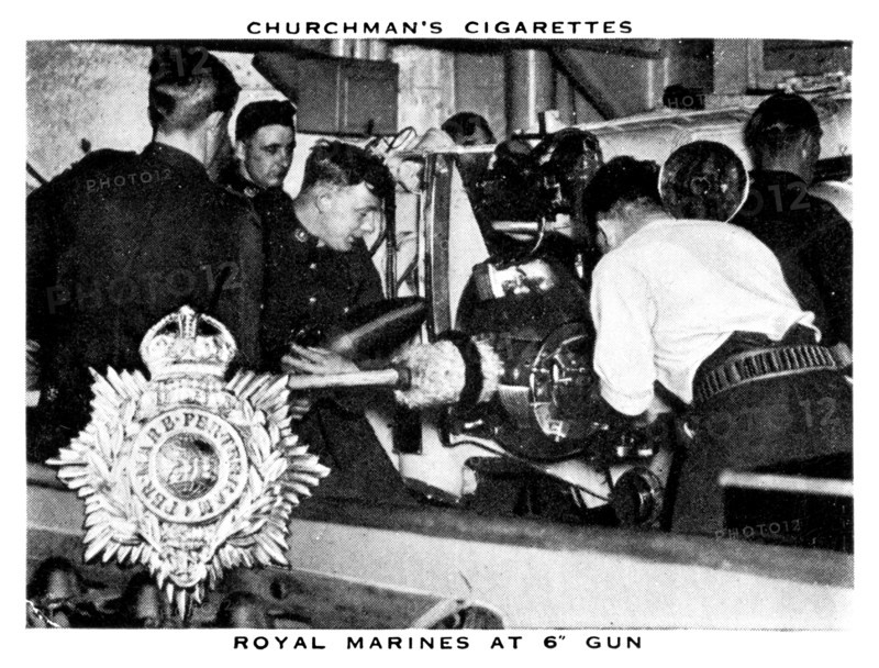 Royal Marines at 6 Gun, 1937.Artist: WA & AC Churchman