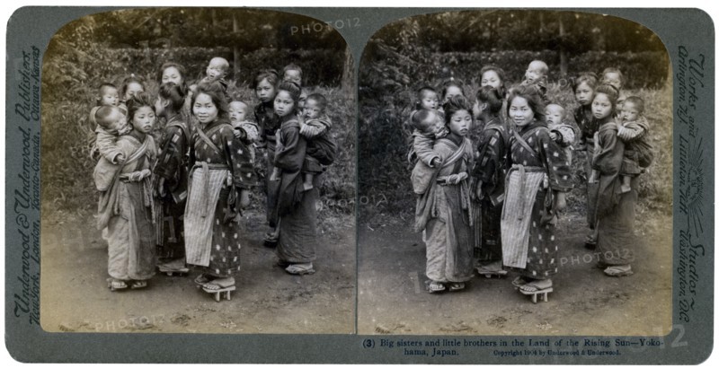 'Big sisters and little brothers in the Land of the Rising Sun', Yokohama, Japan, 1904. Artist: Underwood & Underwood