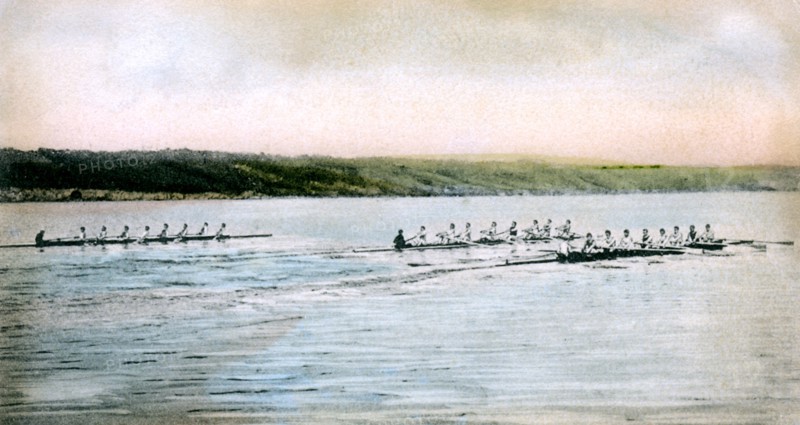 A Trial Spin of the Cornell Crews on Cayuga Lake, 1906. Artist: Unknown