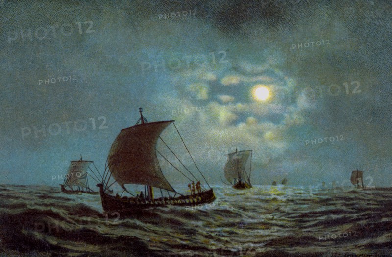Sailing boats at night time, 20th century. Artist: Unknown