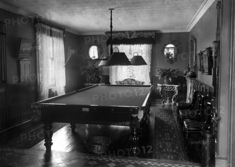Edwardian room with snooker table, 1909. Artist: Unknown