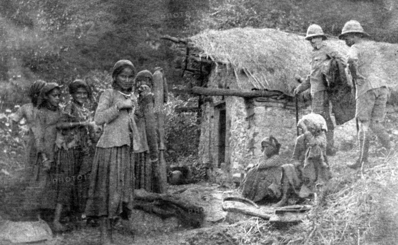 Girls and British soldiers, Chakrata hills, India, 1917. Artist: Unknown