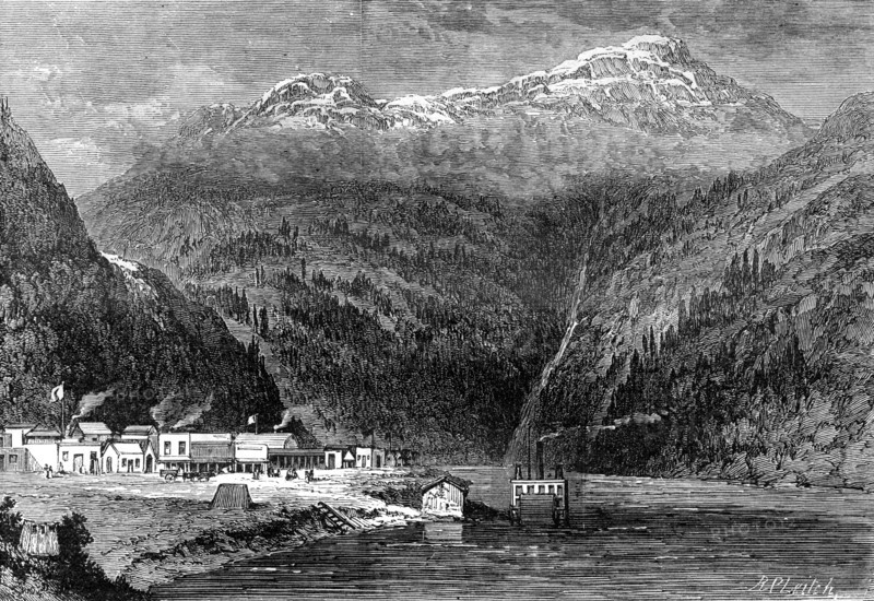 The Fraser River, British Columbia, Canada, 19th century.Artist: Leitch