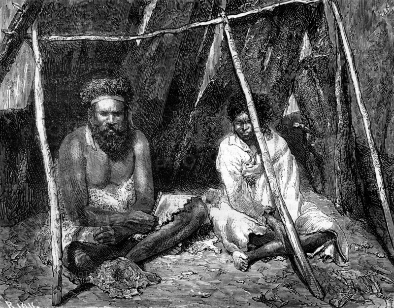 Australian aborigines, 1886.Artist: Edouard Riou