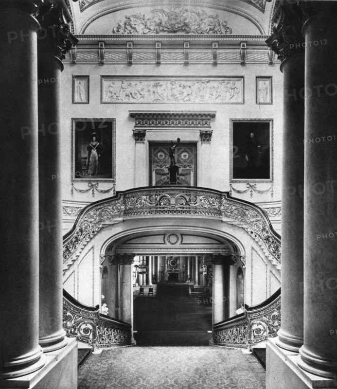 The grand staircase in Buckingham Palace, London, 1935. Artist: Unknown