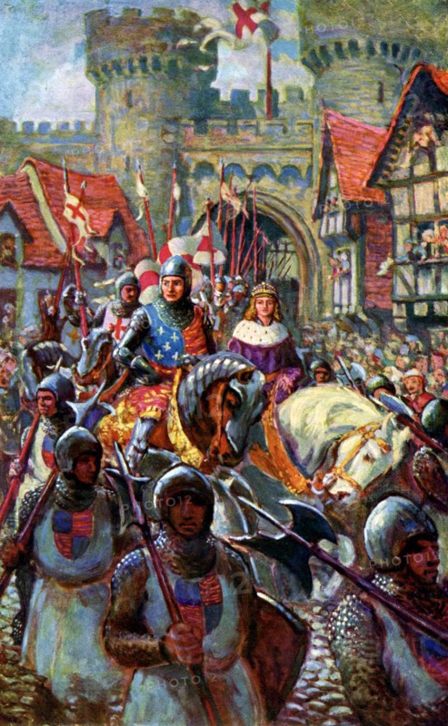 Edward V rides into London with Duke Richard, 1483, (c1920). Artist: C I De Lacy