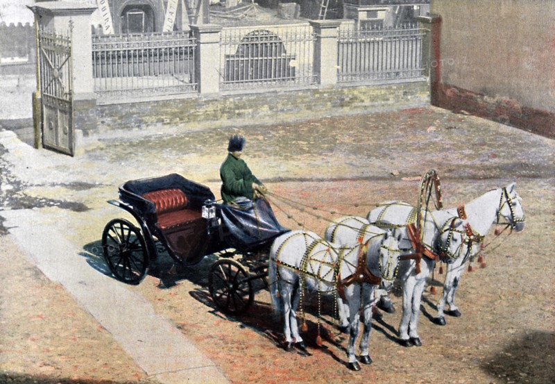 A three-horse-drawn troika in summer, Russia, c1890. Artist: Gillot