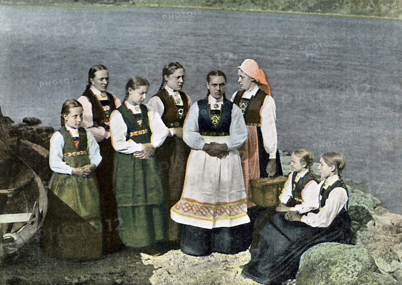 Women and children in national costume, Sognafjorden, Norway, c1890. Artist: L Boulanger