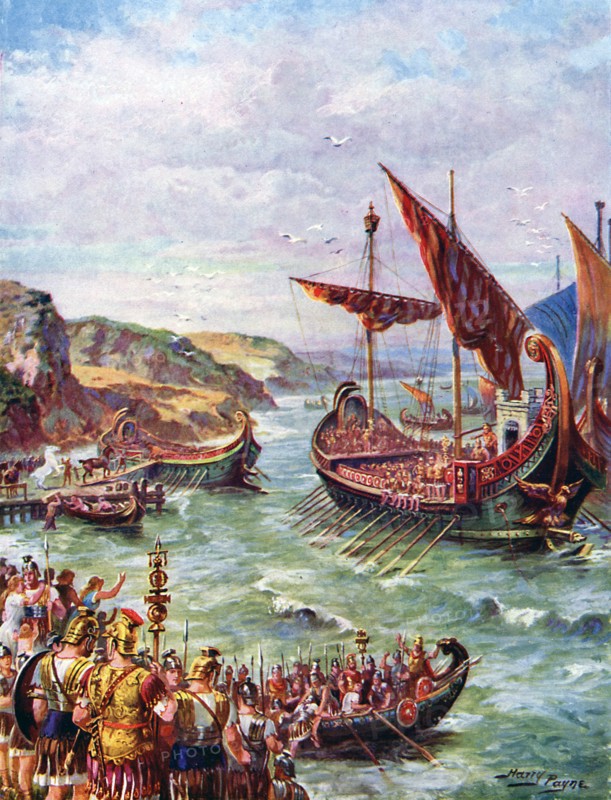 Departure of the Romans from Britain after the sacking of Rome in 410 AD, (c1920).  Creator: Harry Payne.
