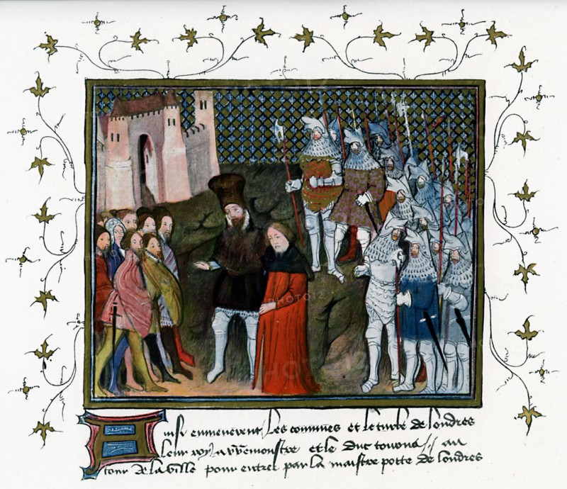 Richard II delivered by Bolingbroke to the citizens of London, 1399, (c1400-c1425). Artist: Unknown