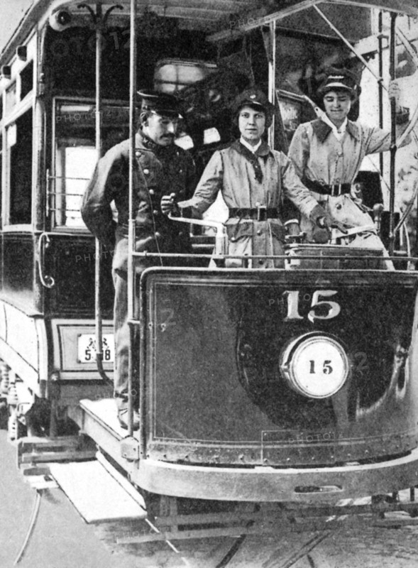 Women learning to drive a tram, 1917, (1936). Artist: Unknown