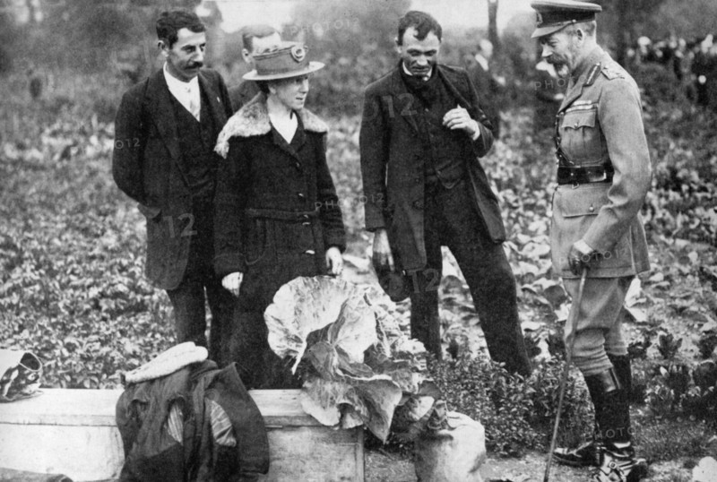 King George V admiring allotments on Clapham Common, London, c1910s-c1920s (1936). Artist: Unknown