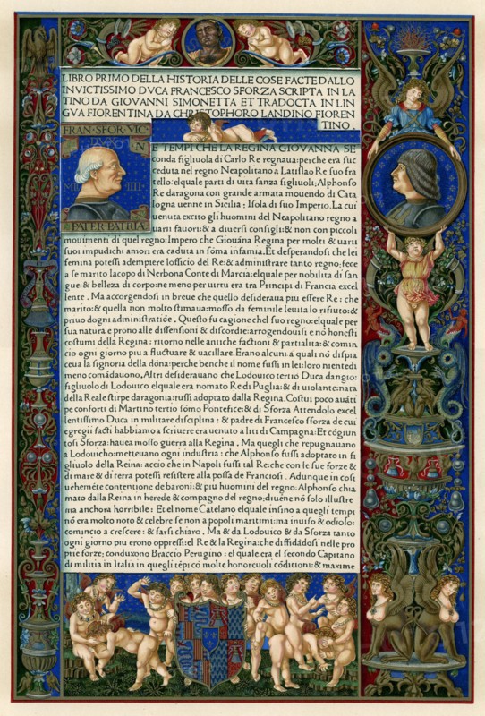 Text page with portraits of Francesco Sforza, 1490. Artist: Unknown