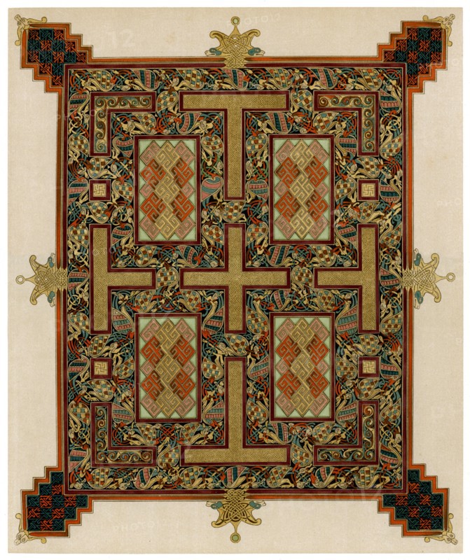 Page from the Lindisfarne Gospels, 710-721 AD. Artist: Unknown