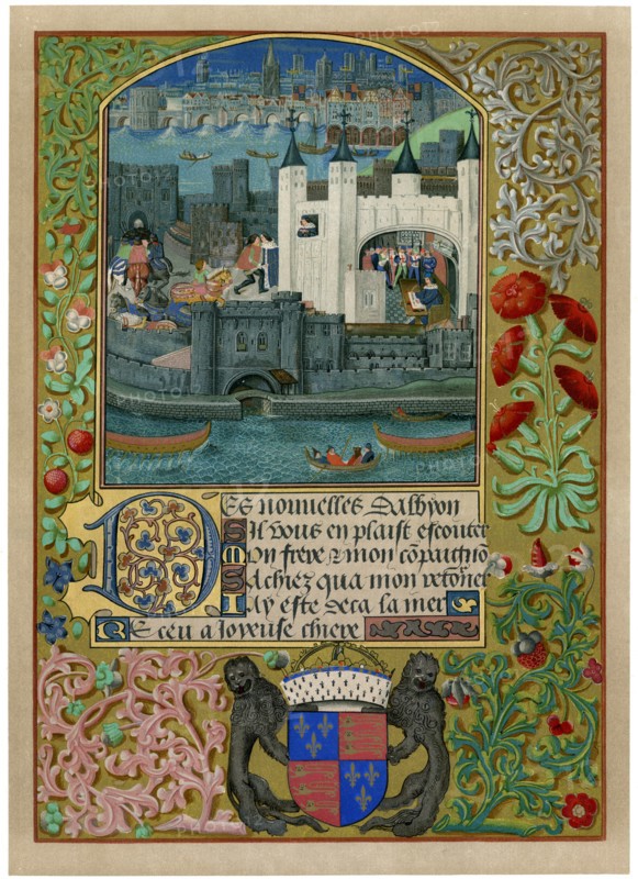 The Tower of London with London Bridge, c1500, (c1901). Artist: Unknown