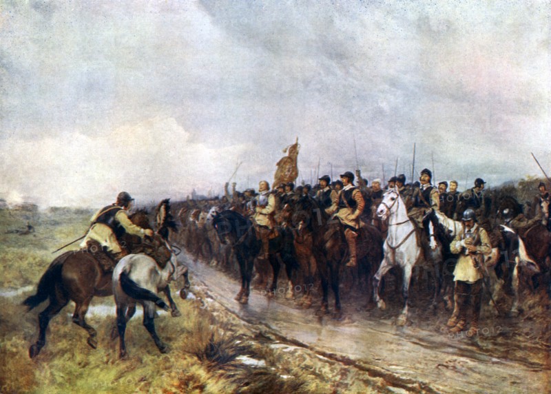 'Oliver Cromwell and his Troops at Dunbar Singing the 118th Psalm', 1926. Creator: Andrew Carrick Gow.