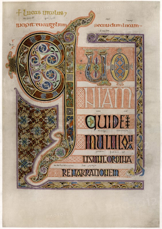Page of illuminated text from the Gospel of St Luke, c700. Artist: Unknown
