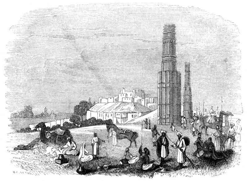 'Fortress of Ghazni, with the two Minars, India', 1847. Artist: Kirchner