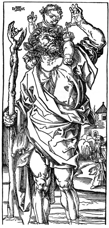'St Christopher carrying the Infant Christ', 1525, (1936). Artist: Albrecht Dürer