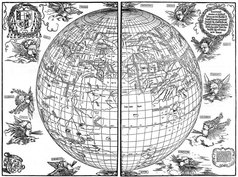 Johannes Stabius map of the world, 1515, (1936). Artist: Albrecht Dürer