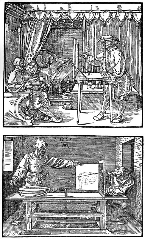 'Apparatus for translating three-dimensional objects into two-dimensional drawings', 1525, (1936). Artist: Albrecht Dürer