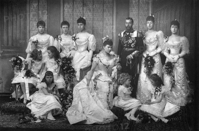 The Duke and Duchess of York and bridesmaids, 1893.Artist: W&D Downey