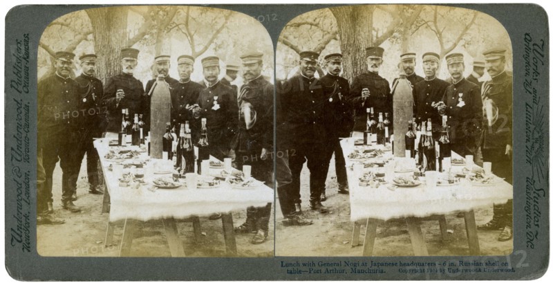 Lunch with General Nogi at Japanese headquarters, Port Arthur, Manchuria, 1904.Artist: Underwood & Underwood