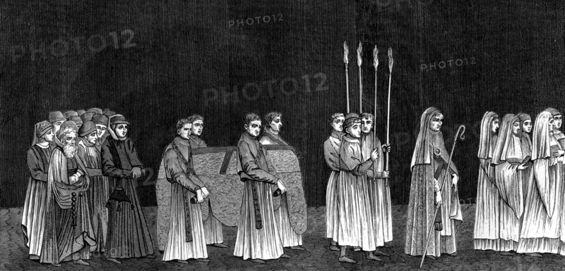 Rector of the university and a procession of monks of Saint-Victor's Abbey, 15th century (1849).Artist: A Bisson