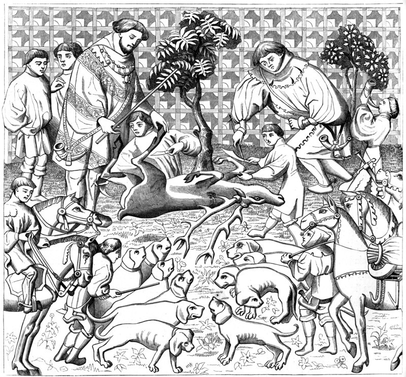How to skin a stag, 15th century, (1849). Artist: Unknown