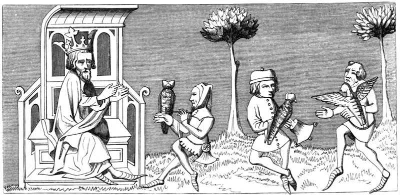 King Modus teaching the art of falconry, 14th century (1849). Artist: Unknown