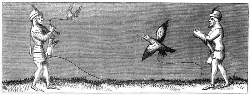 How to train a young falcon, 14th century (1849). Artist: Unknown