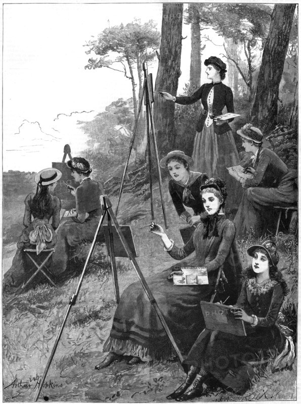 A ladies' sketching club, 1885.Artist: Arthur Hopkins