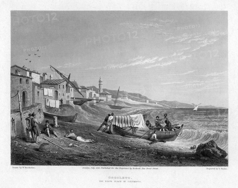 Cogoleto, the birth place of Columbus, Italy, 1828.Artist: E Finden