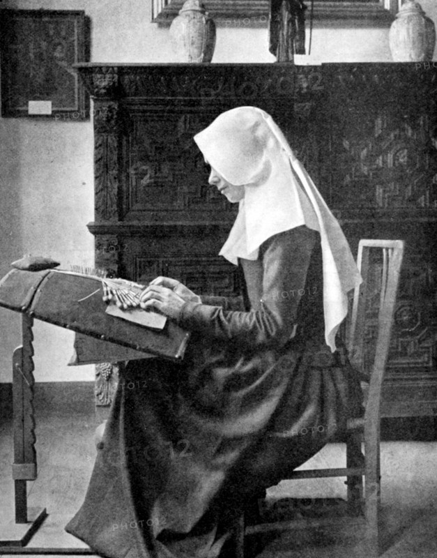 Nun making lace, Bruges, Belgium, 1936. Artist: Donald McLeish