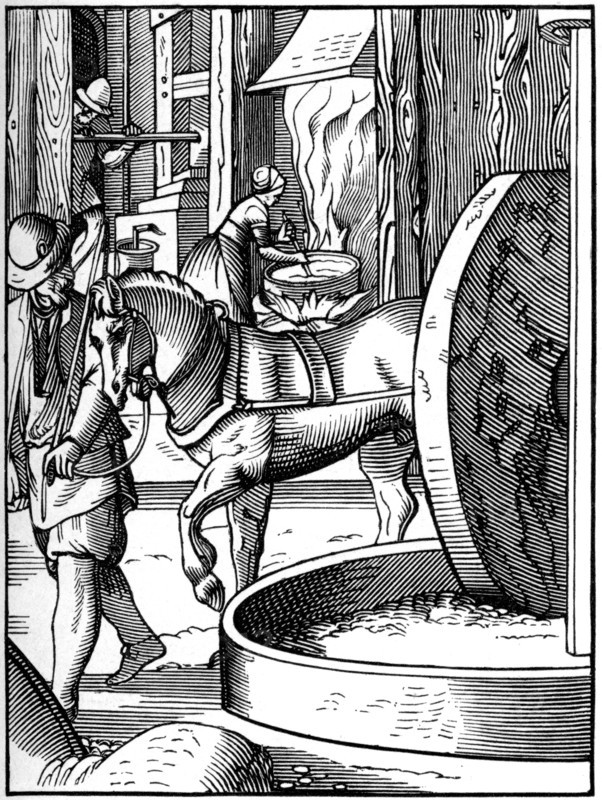 The manufacture of oil, 16th century (1849).Artist: Jost Amman