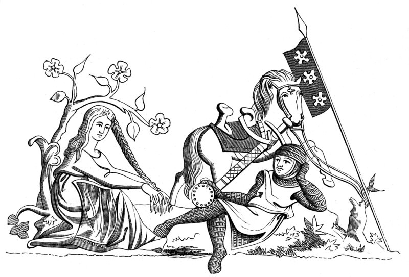 A knight and a maiden, 13th century (1849). Artist: Unknown