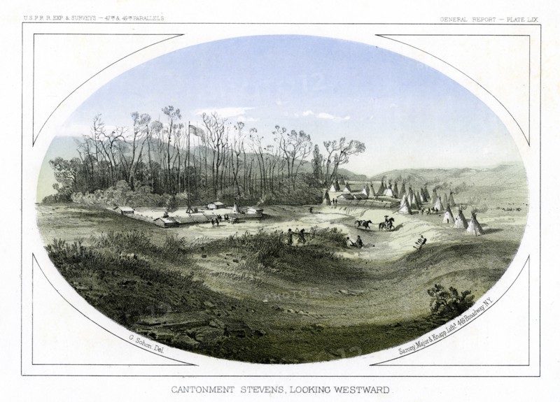 Camp Stevens, looking westward, Montana, USA, 1856.Artist: Gustav Sohon