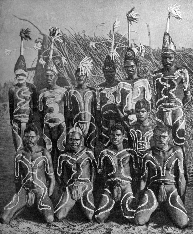 Men of the 'Never Never land', in totem attire, Australia, 1922.Artist: PJ MacMahon